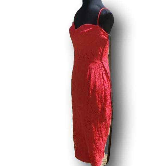 PrettyLittleThing Shape Red Lace Bodycon Midi Dress Size 8 - Picture 10 of 16